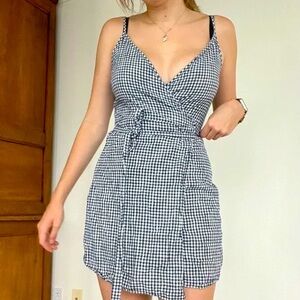 Aerie gingham plaid wrap cotton mini dress